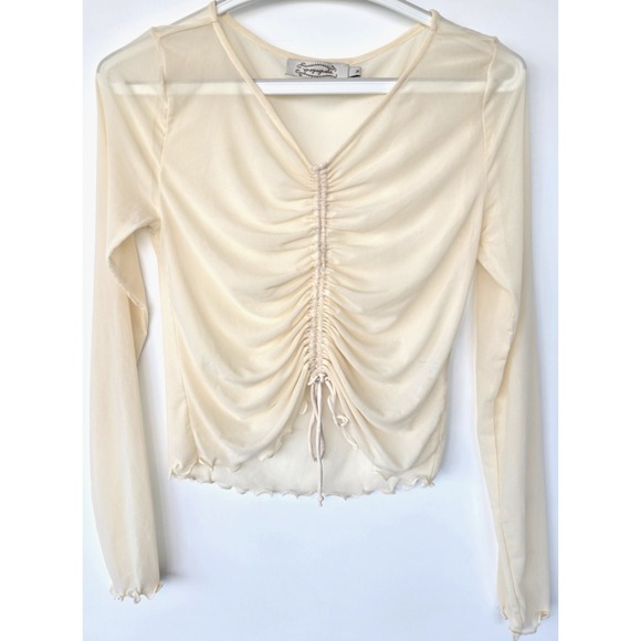 Propaganda Tops - Propaganda Mesh Pull Over Ruched Cinched Top Ivory Women Sz M Y2K Whimsy Festive